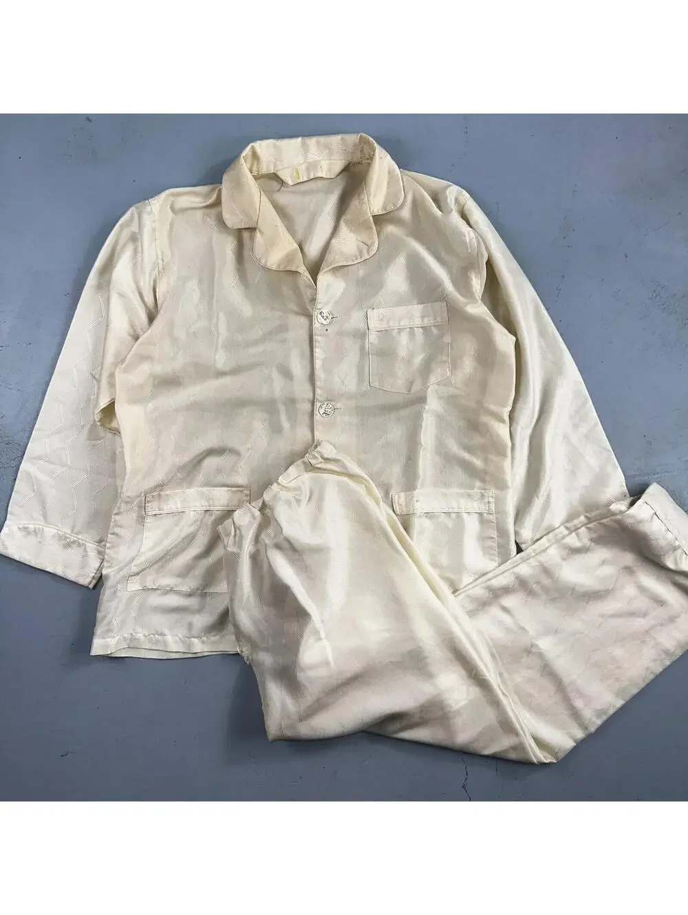 Christian Dior VTG Pajama Set Mens Cream Pants Shirt USA 90s Heavy Wear